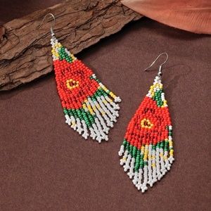 ❤️❤️ FREE Tassel Fringe Beaded Floral Rose Hip Hipster Hippie Art Artsy Earrings
